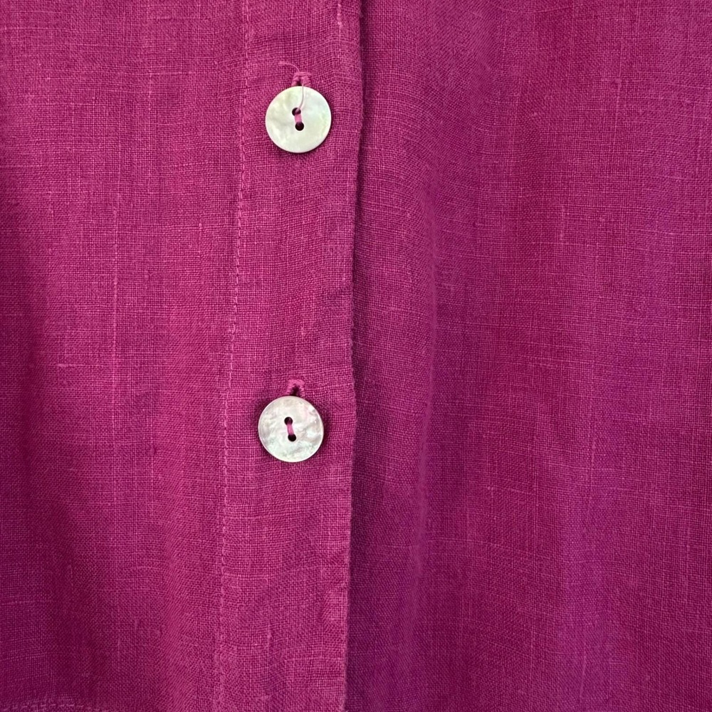 Vintage 90s Cut Loose Magenta Pink Linen Short Sleeve Button Down Shirt Medium - Picture 6 of 8